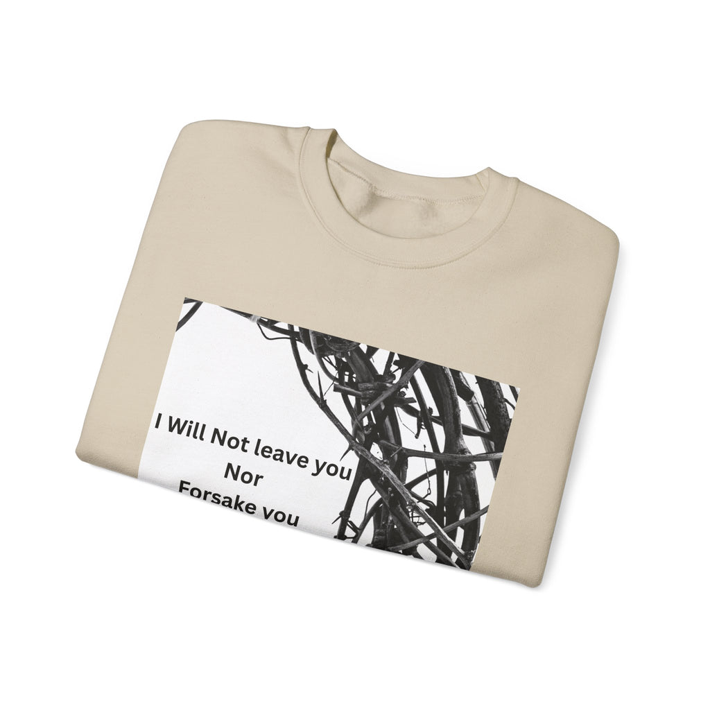 Crewneck Sweatshirt — "I Will Not Leave You Nor Forsake You" Crown of Thorns Christian Faith Sweatshirt