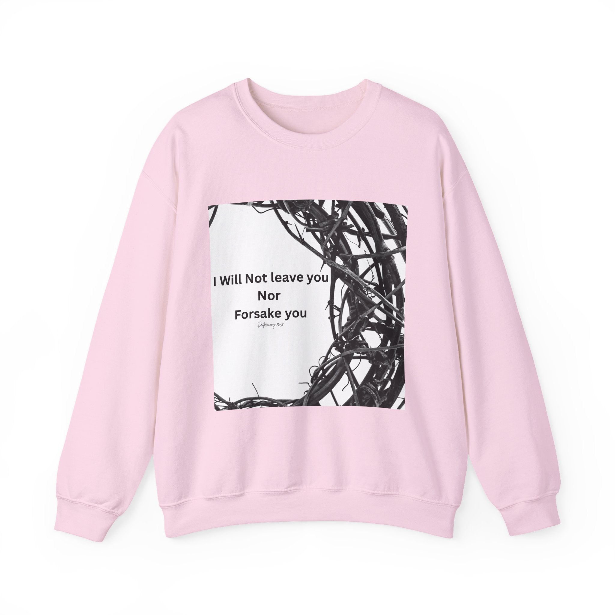 Crewneck Sweatshirt — "I Will Not Leave You Nor Forsake You" Crown of Thorns Christian Faith Sweatshirt