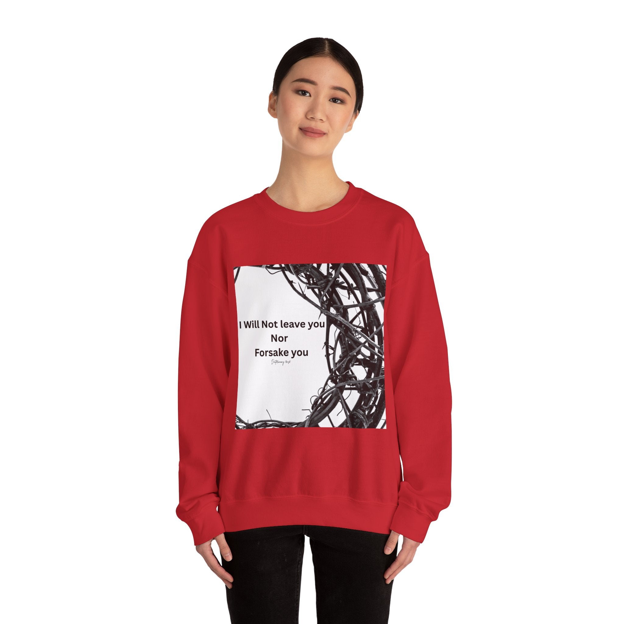 Crewneck Sweatshirt — "I Will Not Leave You Nor Forsake You" Crown of Thorns Christian Faith Sweatshirt