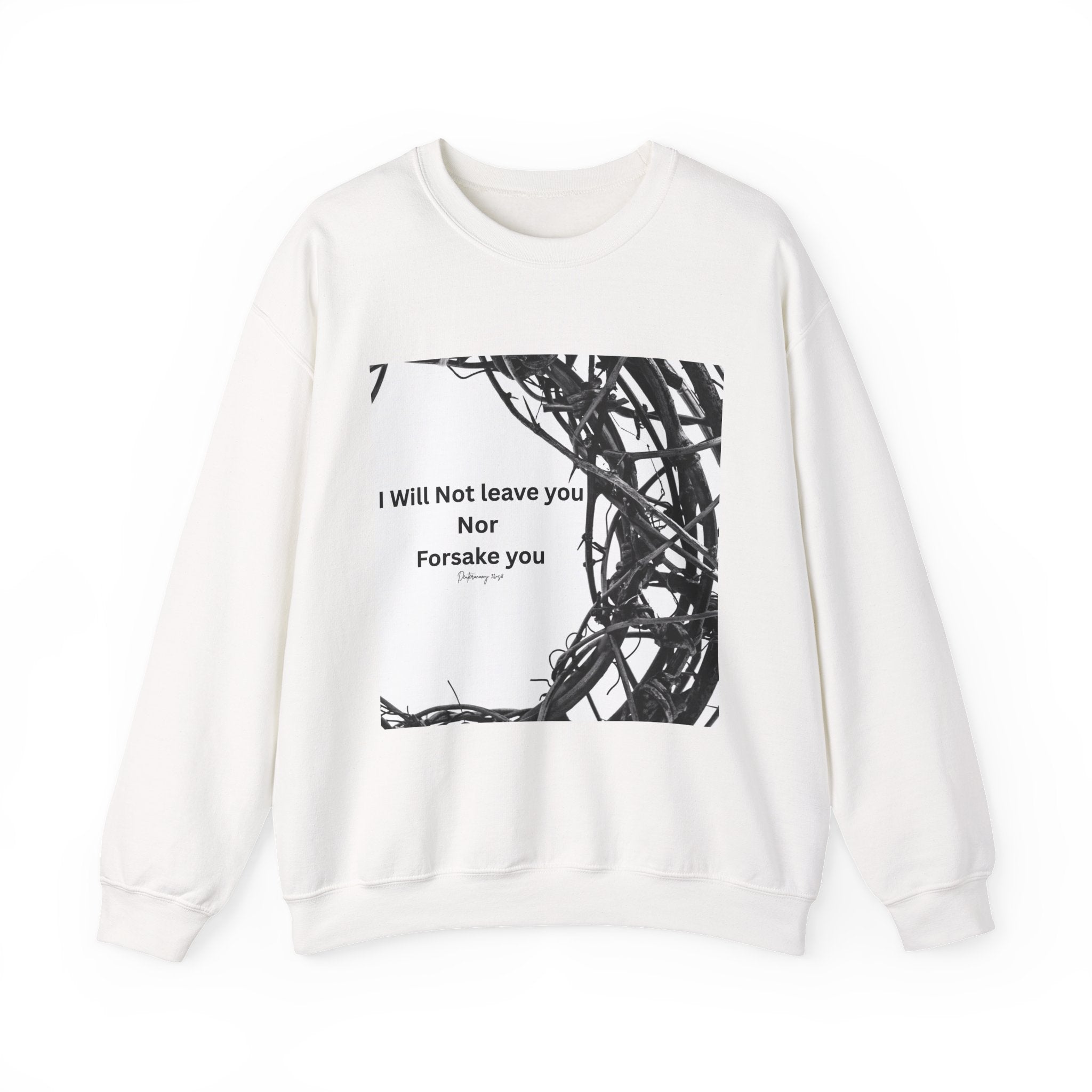 Crewneck Sweatshirt — "I Will Not Leave You Nor Forsake You" Crown of Thorns Christian Faith Sweatshirt