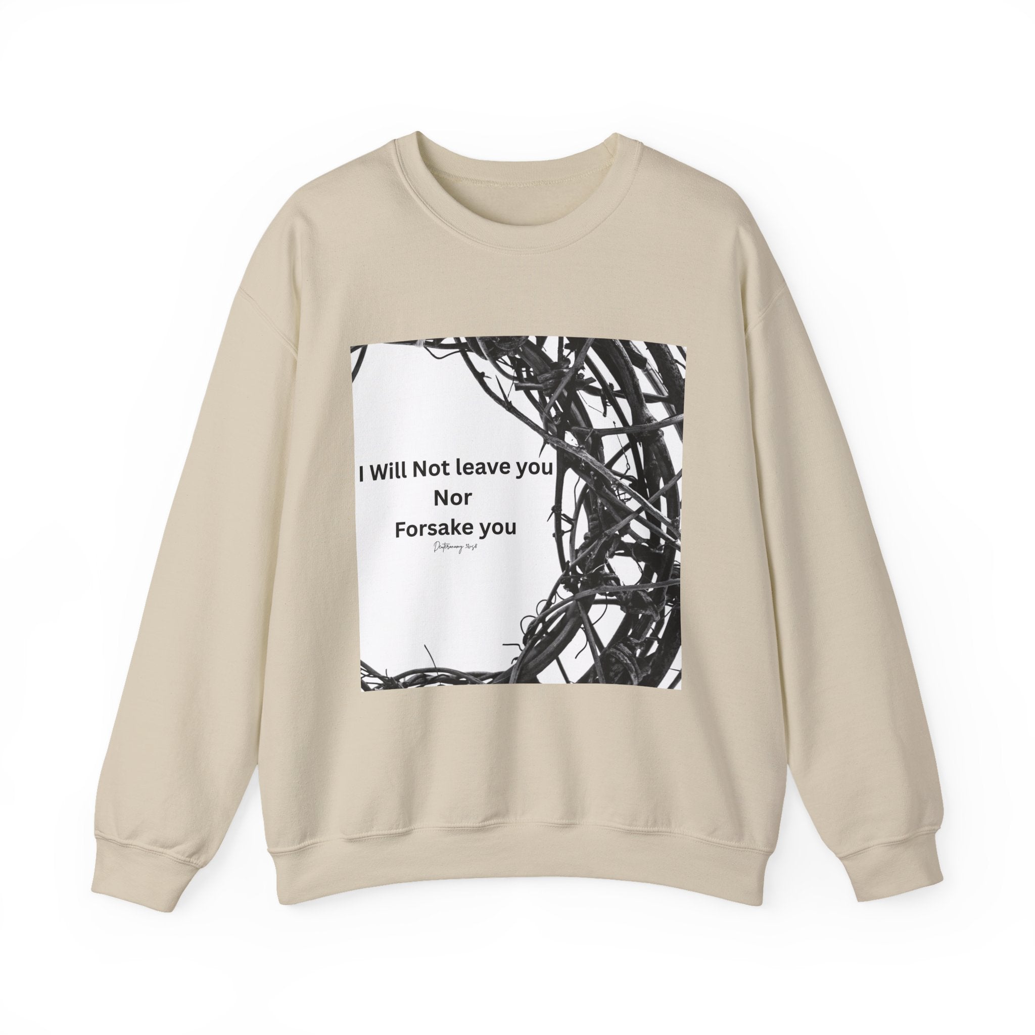 Crewneck Sweatshirt — "I Will Not Leave You Nor Forsake You" Crown of Thorns Christian Faith Sweatshirt