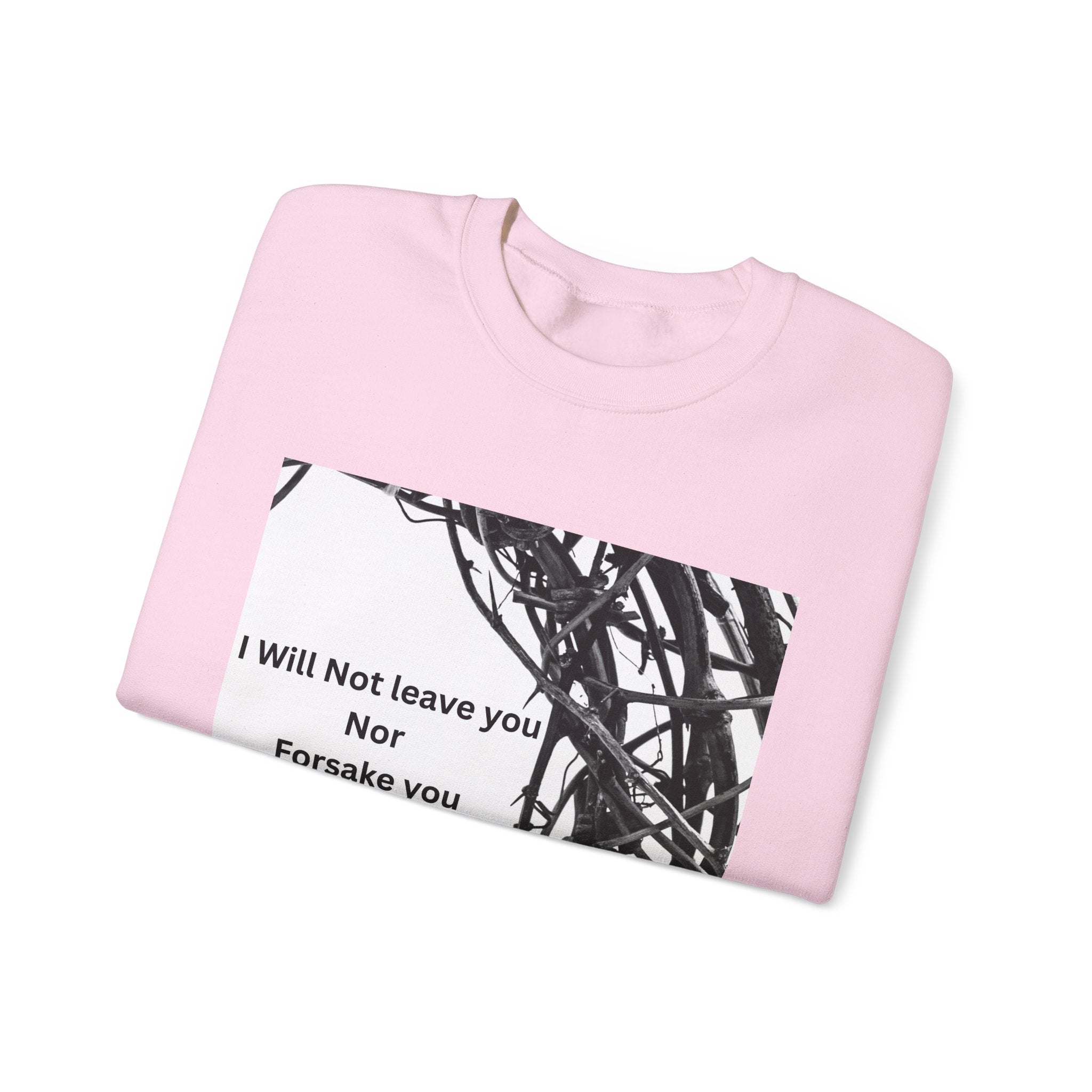 Crewneck Sweatshirt — "I Will Not Leave You Nor Forsake You" Crown of Thorns Christian Faith Sweatshirt