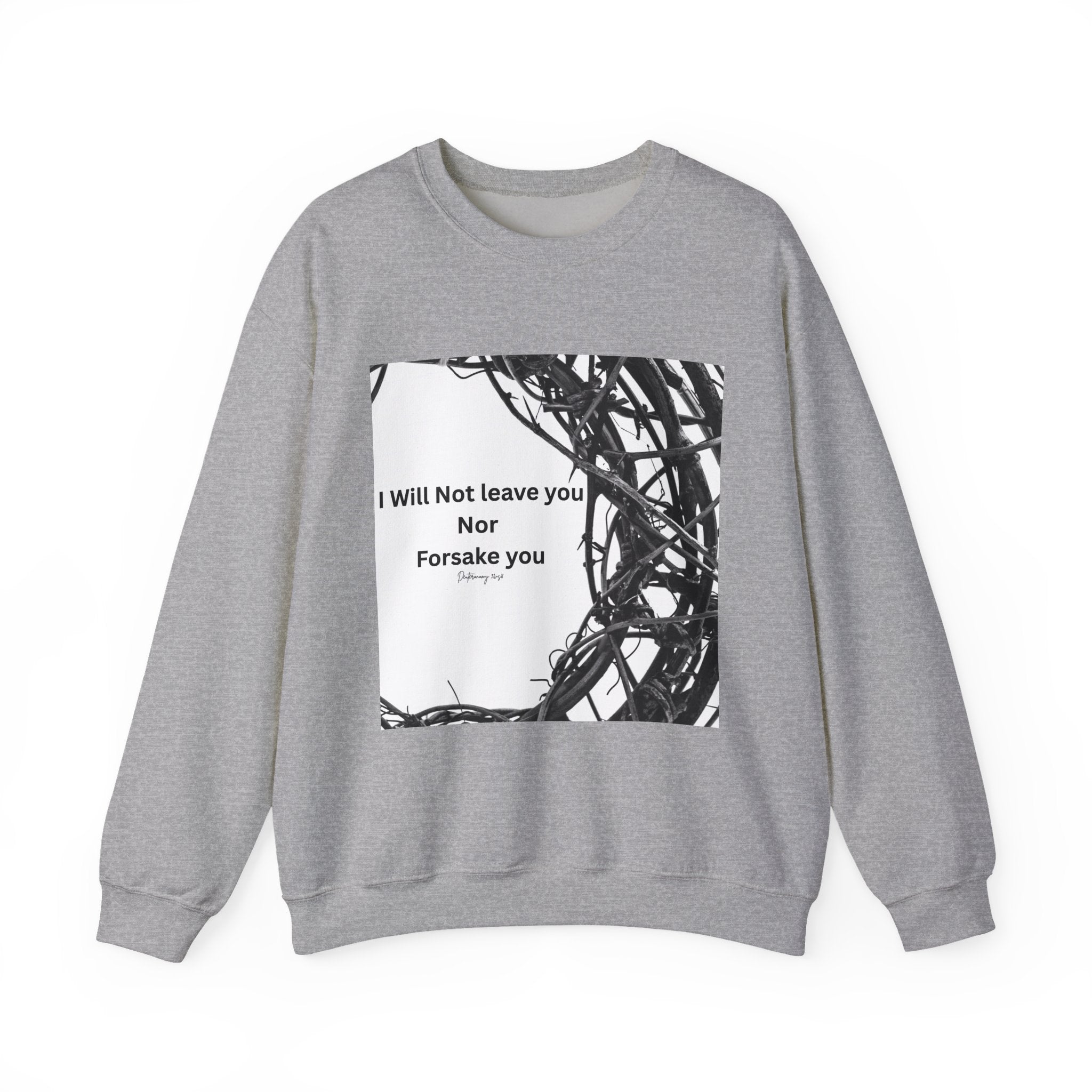 Crewneck Sweatshirt — "I Will Not Leave You Nor Forsake You" Crown of Thorns Christian Faith Sweatshirt