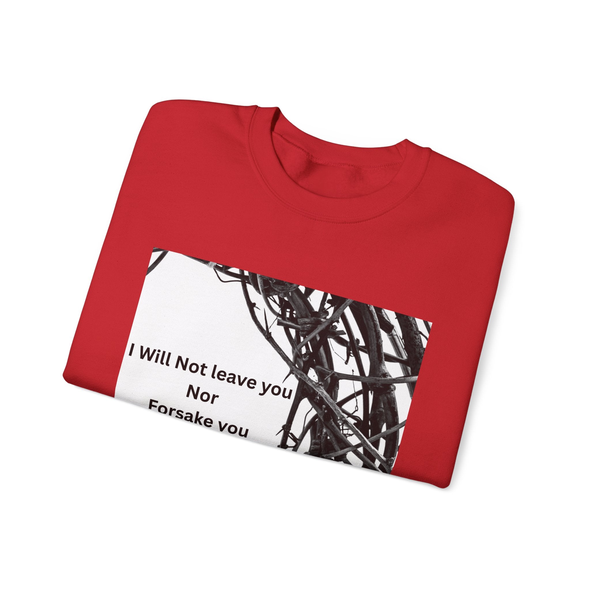 Crewneck Sweatshirt — "I Will Not Leave You Nor Forsake You" Crown of Thorns Christian Faith Sweatshirt