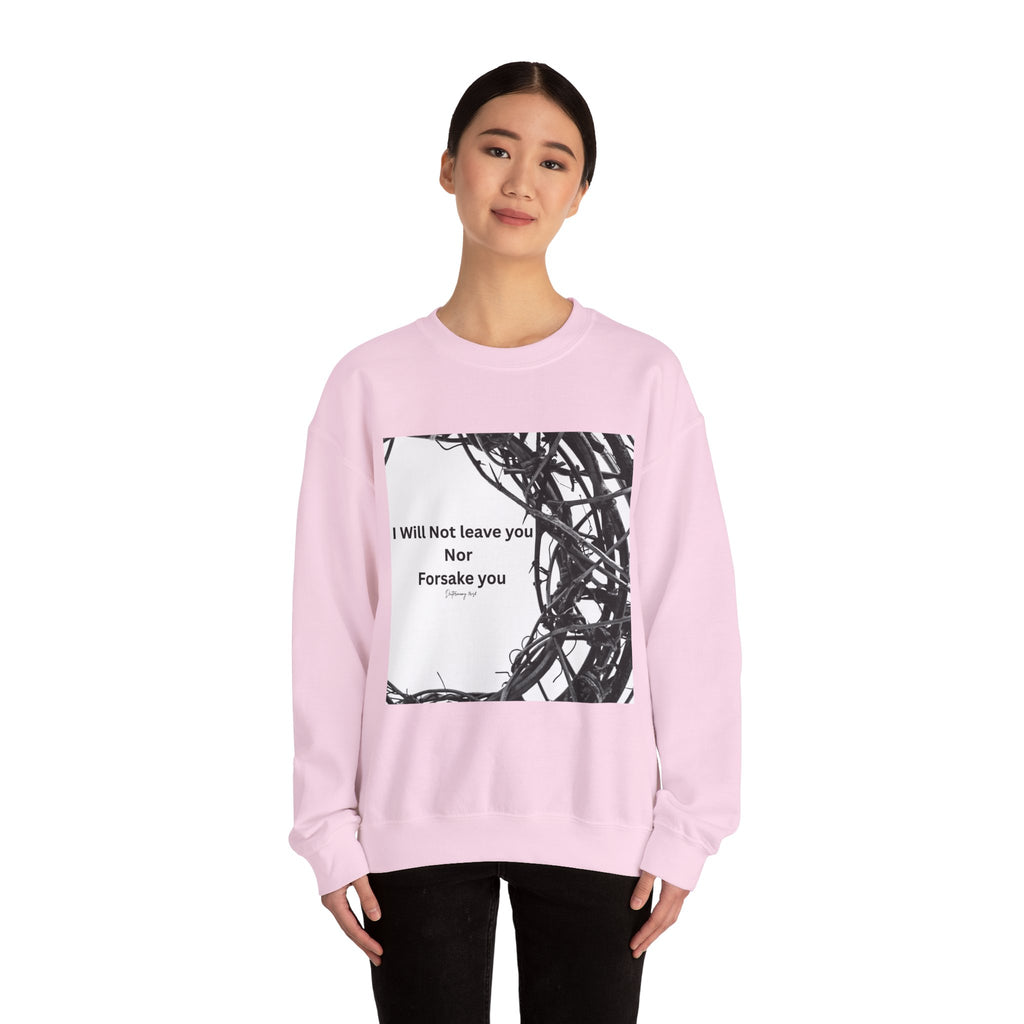 Crewneck Sweatshirt — "I Will Not Leave You Nor Forsake You" Crown of Thorns Christian Faith Sweatshirt