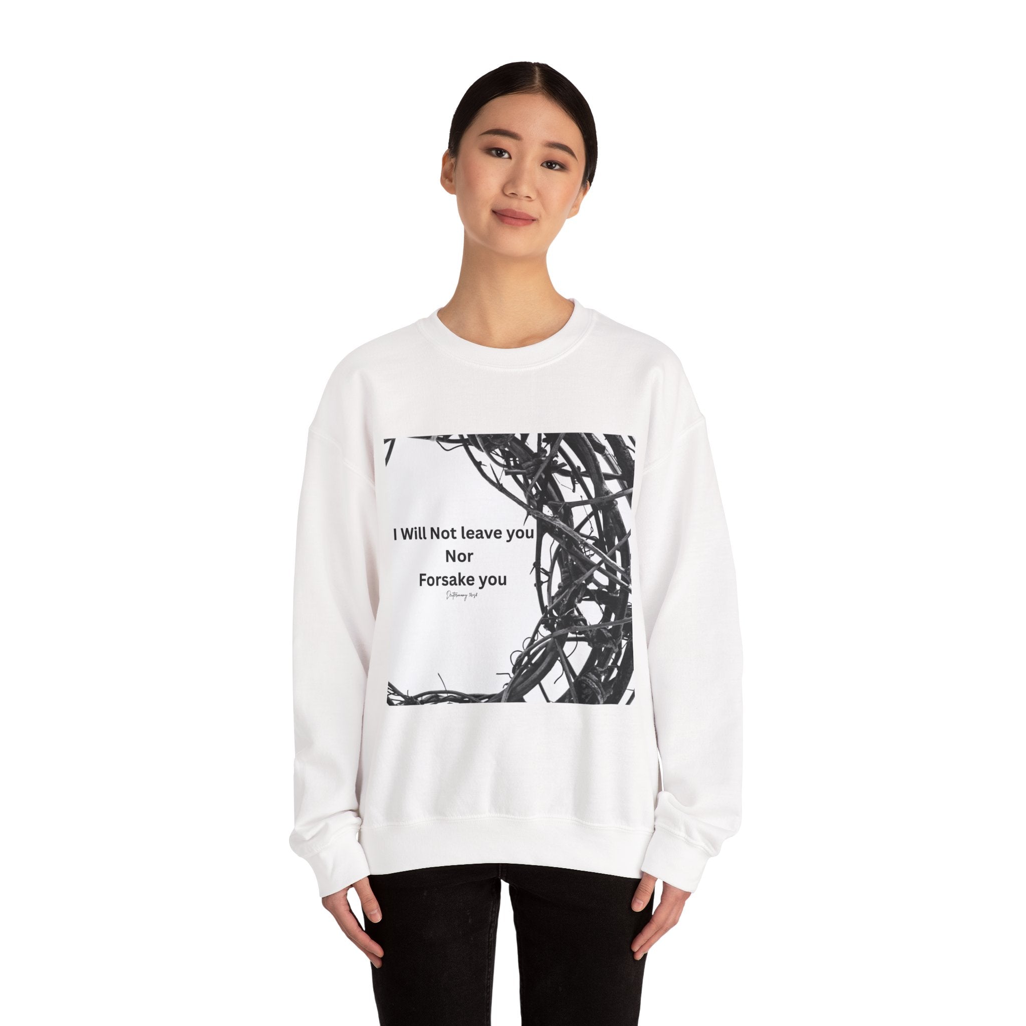 Crewneck Sweatshirt — "I Will Not Leave You Nor Forsake You" Crown of Thorns Christian Faith Sweatshirt